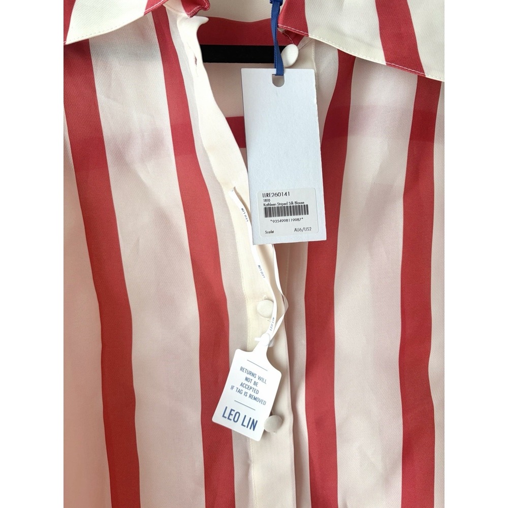 Leo Lin $695 NWT New Kathleen Silk Striped Blouse Size 2 US 6 AUS - Picture 5 of 7